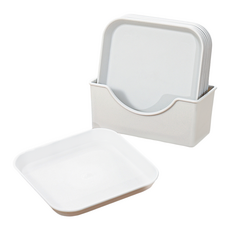 日本SP SAUCE 方型點心盤8入組, 8件組點心盤 + 1個收納盒, 白色, 1組