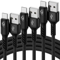 신지모루 로프 C타입 고속충전 케이블, 1m, 블랙, 3개