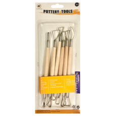 AP. 普思 陶泥雕塑工具組 鋼絲片刀 Set 6件組 金屬鋼材 原木色手柄 雙頭設計共12種功能, 1組