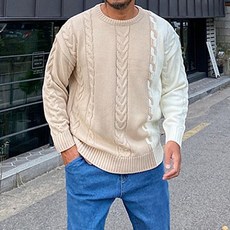 Fivelarge大尺碼撞色麻花寬鬆版型針織衫