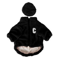 밍글펫 강아지 후리스 점퍼 + 모자 세트, 블랙, 1세트