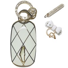 루루형제 제네시스 자동차 호환 TPU 키케이스+번호키링+가죽리본, 크림화이트, AG-05