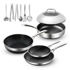 쿡셀 인덕션 7세대 세라믹 블랙에디션 프라이팬 세트 10종, 혼합색상, 프라이팬 20cm + 프라이팬 28cm + 소테팬 28cm + 궁중팬 28cm + 복합뚜껑 28cm + 키친툴 6종, 1세트