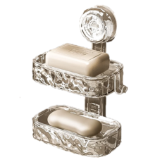 波紋吸盤雙層肥皂盒 附掛鉤 G744 13.5 x 8.5 x 21cm 259g, 透明銀色, 1個