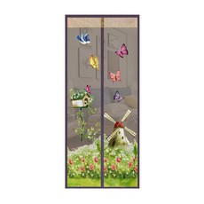 半島良品 魔術膠靜音磁吸防蚊門簾, 印花 風車咖色