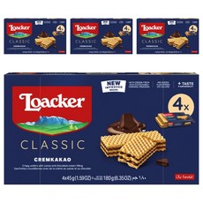 Loacker 萊佳哈斯 威化夾心酥 奶油可可口味, 4盒, 180g