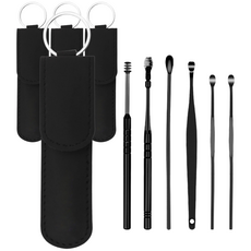 YEONY FACTORY 彩色握柄挖耳棒 黑色, 4套, 6入