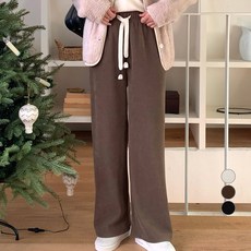afinar 女款內刷毛鬆餅格紋寬版鬆緊褲