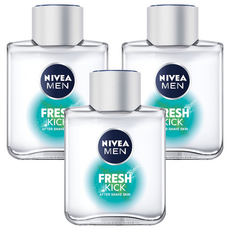NIVEA 妮維雅 男士鬍後護膚乳液 Fresh Kick, 薄荷&仙人掌水 清爽保濕乳液, 100ml, 3瓶