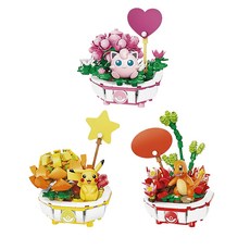 KEEPPLAY 奇妙積木 Pokemon 寶可夢盆栽系列積木 6歲以上兒童玩具, 皮卡丘 + 小火龍 + 胖丁 多色, 1組