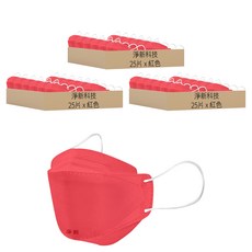 淨新科技 成人口罩 4D細耳, 25片, 3個, 紅色