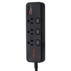 PowerSync 群加 4開3插防雷擊快充1A1C延長線 TK43Q018, 1條, 黑色, 1.8m