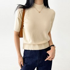 Planday 女款簡約基本老錢風半高領短袖針織衫