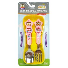 Edison 兒童卡通麵食用匙叉餐具組, 貓頭鷹 粉色, 1組