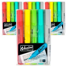 DONG-A DONG-A NEOLINE SOFT 螢光筆 5色組, 亮灰色, 翡翠綠, 淡綠色, 檸檬黃, 紅色, 4個