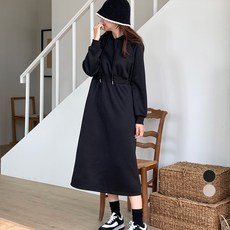 afinar 女士刷毛連帽連身裙, BLACK