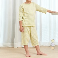 LollyTree 兒童30支單層七分條紋家居服上下套裝