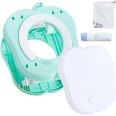Budsia 孩童蘋果造型便攜式學習便盆+拋棄式清潔袋 15枚+收納袋組, 薄荷綠色