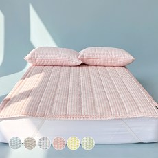 taccatacca 格紋泡泡紗固定帶床墊, Peach Candy