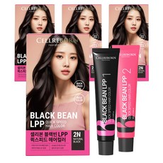 셀리본 블랙빈 LPP 퀵스피드 헤어컬러 염색 염모제 60ml + 산화제 60ml 세트, 2N 내츄럴 블랙, 4개