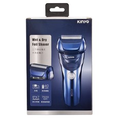 Kinyo 往復式刮鬍刀 3刀頭 水洗 充電式 乾濕兩用 彈出式修剪器 藍色 KS-702 附USB充電線 保護蓋 清潔刷 165 x 65 x 50mm 170g