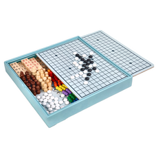 OMG 三合一兒童多功能遊戲棋/益智棋類玩具/親子桌遊，多種遊戲選擇，溫和水漆，雙面棋牌, 1盒, 藍色