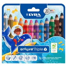 LYRA GROOVE 3合1 胖胖三角洞洞筆，12色，色鉛筆/蠟筆/水彩, 1盒