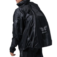 DongShen 東伸 領航者背包二件式雨衣, 高領連身帽設計, 雙拉鍊設計, 背開式反光拉鍊, XL(胸寬 66 x 袖長 61 x 衣長77 x 褲長 106 x 褲襠 40cm), 黑色