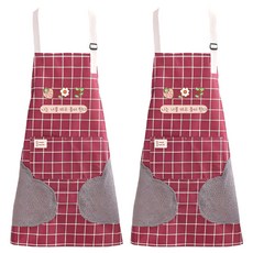 Rai 防水長度可調圍裙, 酒紅色格紋, 2個