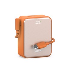 SKY 필 큐브 10000mAh PD QC 22.5W 고속충전 LCD잔량표시 대용량 미니 보조배터리 케이블 C타입, 오렌지, SKY-A10