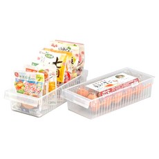 inomata 冰箱冷藏 拉取式深型收納籃, 透白色, 2個