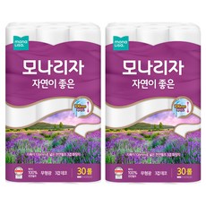 mona LISa. 自然好感 天然紙漿3層高級捲筒衛生紙, 30m, 30捲, 2個