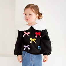 WALTONKIDS 女童蓬鬆蝴蝶結領刷毛長袖T恤