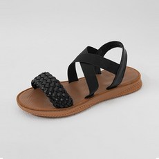 ChakanShoes 女款編織交叉鬆緊帶涼鞋 SDLTR2g121, 黑色, 225mm