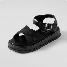 CHAAKAN SHOES 女款皺褶繫帶厚底涼鞋 SDFBR2g820, 245, 黑色