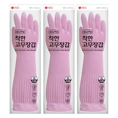 LOTTE 樂天 E.Life 橡膠手套, 粉色, XL, 3組