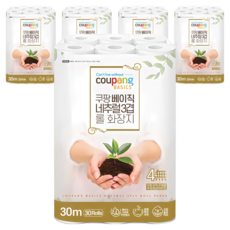 쿠팡베이직 네추럴 3겹 천연펄프 롤화장지 30m, 30개입, 5개