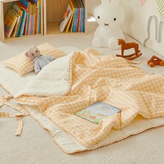잠자코 체크러버 어린이집 낮잠이불 세트, 옐로우