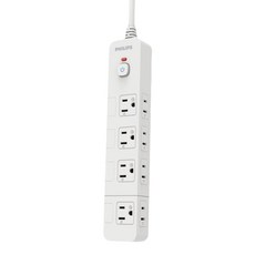 PHILIPS 飛利浦 5開8插電源延長線 CHP3780 過載自動斷電 防火安全塑料 45°插頭, 1.8m, 白色, 1條