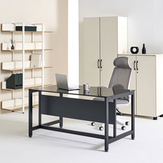 티에스퍼니처 TS 03 강화유리 가림막 철제 데스크 컴퓨터책상 방문설치, 상판(강화유리블랙), 프레임(블랙)