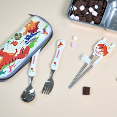 kitchen U 暴龍波浪不鏽鋼湯匙叉子筷子餐具盒組, 湯匙 + 叉子 + 筷子 + 餐具盒, 1套, 混合顏色