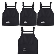 Yomopic簡約背帶口袋防水圍裙 短, 4個, 黑色