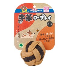 DoggyMan 多格漫 牛革互動潔齒玩具 球型 犬用, 咖啡色 + 黑色, 1個