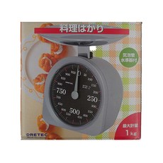 dretec 機械彈簧式料理秤(1kg), 超大面板, 氣泡管水平器付, KS-181SB, 銀色