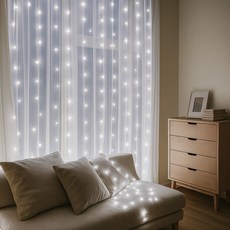 루아즈 와이어 전구 커튼 간접 줄 조명 무드등 300구 3 x 3 m, 쿨화이트, 1개