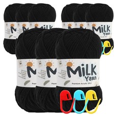 니뜨 밀크얀 뜨개실 50g x 3p + 단수링 3p 세트, 3세트, 18블랙 + 랜덤 발송
