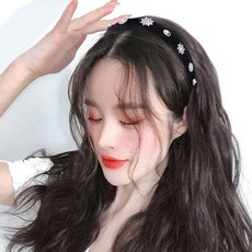 HiYuni 圓形水鑽髮箍假髮 錢幣水鑽波浪捲 50cm, 髮箍(雪花水鑽), 髮型(嬉皮捲), 髮色(棕黑色), 1個