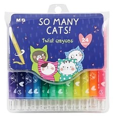 德德小品集 CAT貓咪圖案短桿伸縮蠟筆 - COLORS-in-Motion 旋轉蠟筆 無需削尖, 24色, 1盒