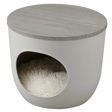 IRIS OHYAMA 愛麗思歐雅瑪 木質天板寵物窩 附毛毛枕 IPH-424 承受10kg 小型犬 貓適用, 灰色 560474, 1個