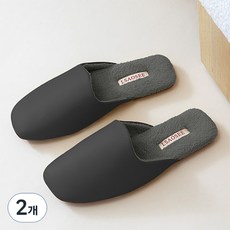 오브메종 고급 가죽 실내화 융털 보온 슬리퍼, Black, 2개